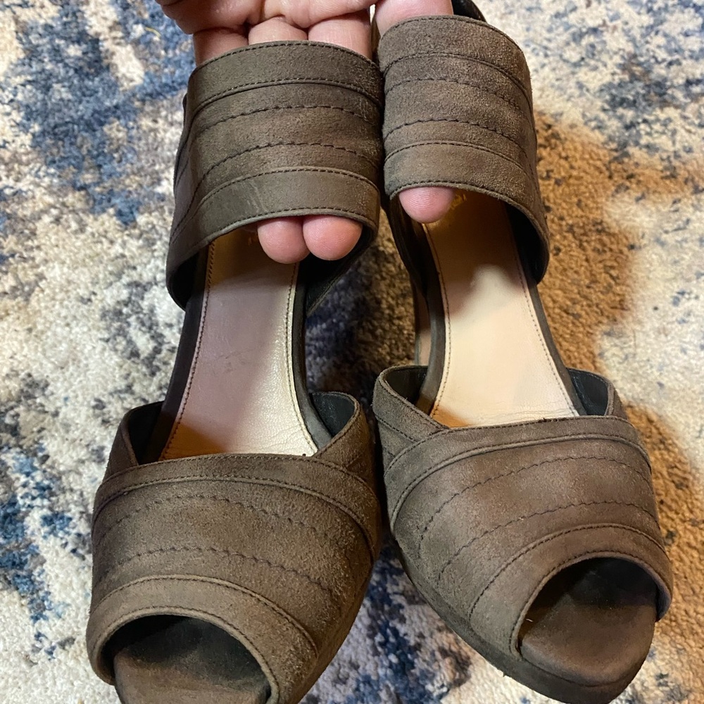Prada Suede Leather Brown High Heel Peep-Toe Shoes - Picture 7 of 13